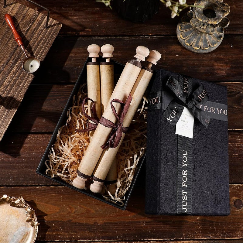 Sinmoe 6 Pcs Blank Scrolls Paper with Wood Rods Vintage Quick Drop Old Scrolls Paper with Rods for Writing Drawing Calligraphy Wedding Vows Invitation Cosplay Prop Renaissance Festivals, 7.3 x 30-32 Inch - Image 2